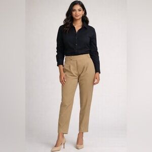 Beige High Waisted Tailored Trousers